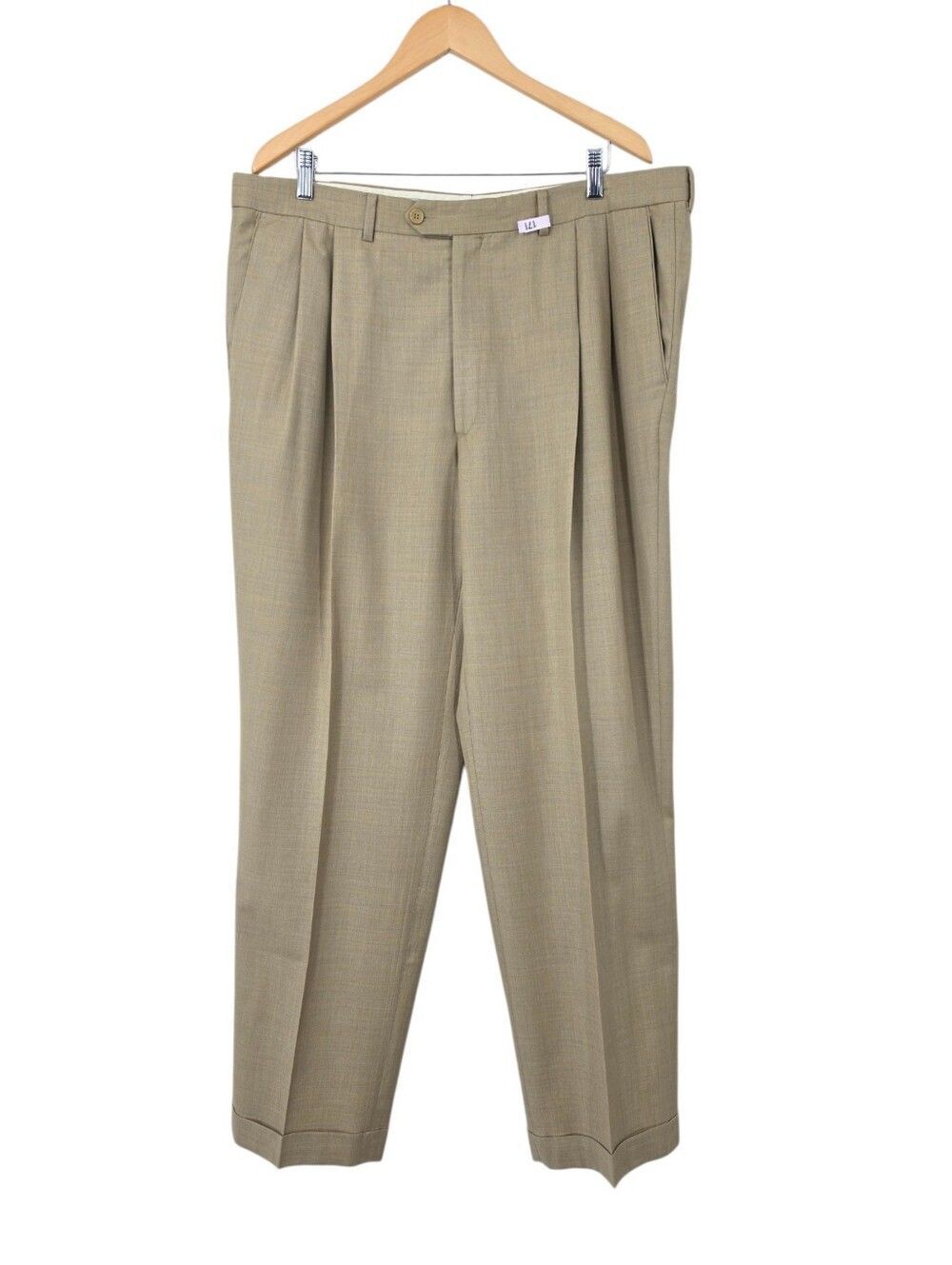 Santorelli Luxury Serge Italian Wool Pleated Dress Pants Tan Cuffed Ankle